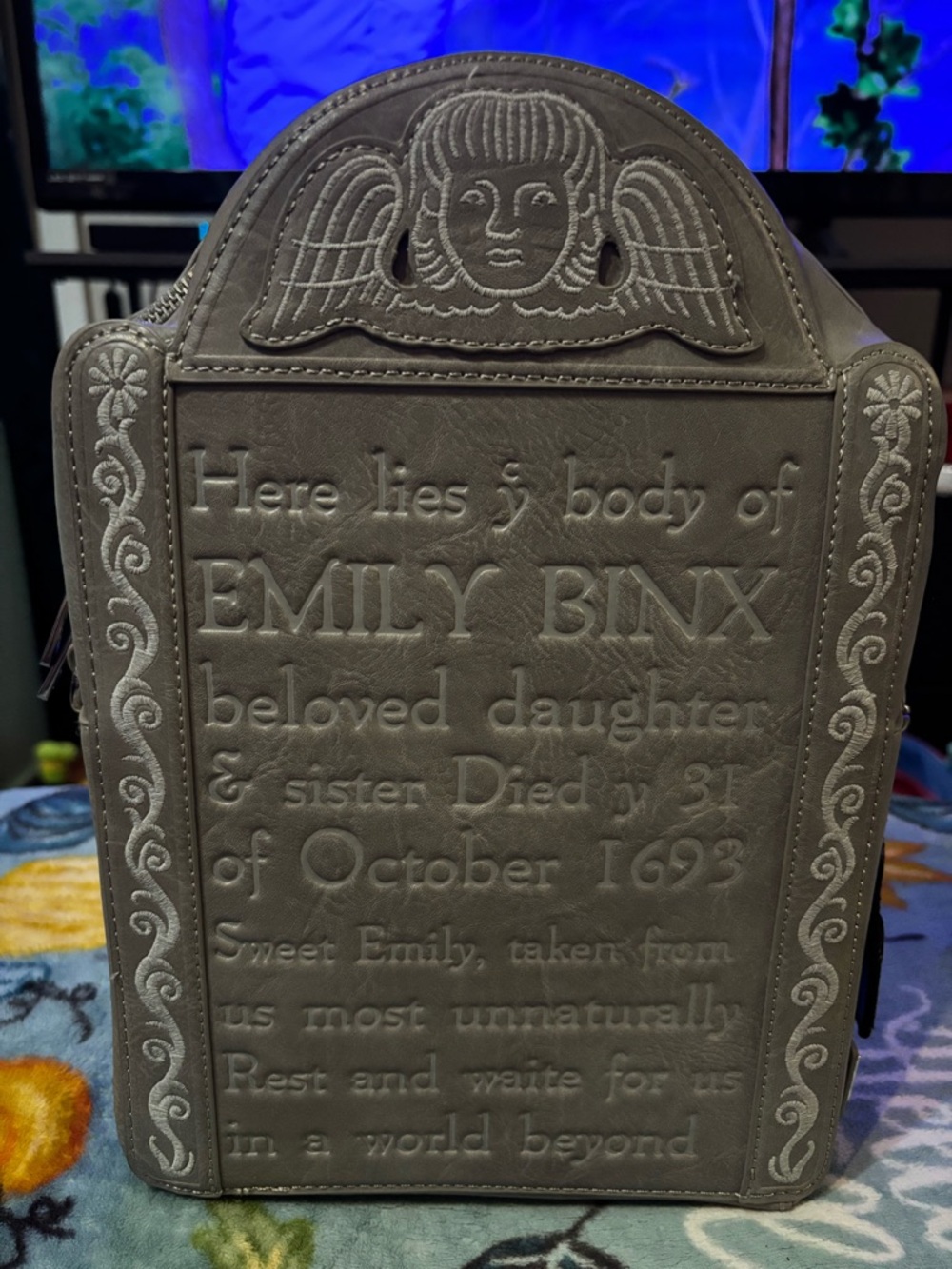 Hocus Pocus Tombstone Embossed Gray Crossbody Bag
